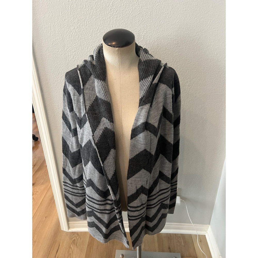 Alley & Gabby by 212 NYC Hooded Chevron Open Front Cardigan Gray Small USA - Picture 1 of 6
